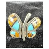 Navajo Sterling silver butterfly ring turquoise >>