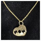 14K gold Mom heart necklace 18" 14KGF chain >>