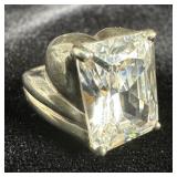 Sterling silver ring w/large CZ stone sz. 8.5 >>>