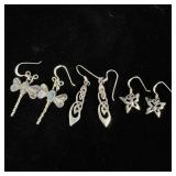 (3) sterling silver earrings dragonfly butterfly