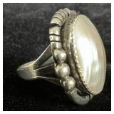 Sterling silver mother of pearl ring sz 9.5 >>>