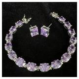 Sterling silver bracelet & earrings w/ purple >>>