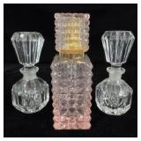 (3) Vintage perfume bottles w/ pink cut glass >