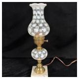 Fenton White Coin Dot Glass Shade Brass Table >