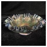 Fenton Carnival Glass Blue Captive Rose Bowl >