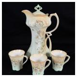 French Antique Limoges Coffee Pot & 3 cups