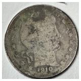 1910-O Silver Barber Quarter