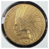 1908 $10 Gold Indian Head EF