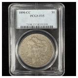 1890-CC Silver Morgan Dollar PCGS F15