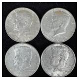 (4) 1964 silver Kennedy half dollars