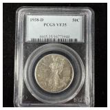 1938-D Silver Walking Liberty Half-Dollar PCGS VF