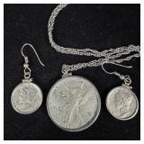 Silver walking liberty half dollar necklace and