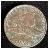 1858 DDO Flying Eagle Penny VF