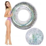 Amor 40 Inch Inflatable Glitter Pool Float Tube wi