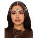 VENOFEN Head Chain Gold Headpiece Imitation Emeral