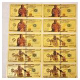 10 Michael Jordan 24k Gold Foil $100 Banknotes