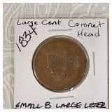 Rare Antique US 1834 Large Cent Coronet Head Coin