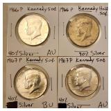 4 Kennedy 40% Silver Half Dollar BU 1966-1967