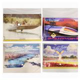 4 Vintage Posters 1987 Solar Car 1976 Speed Boat +