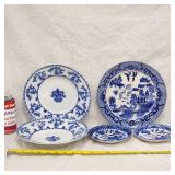 Antique Japanese Flow Blue Pottery Dinner Plates