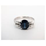 18K WHITE GOLD BLUE SAPPHIRE & DIAMOND RING