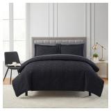 Chic Black 5-Piece Twin Quilt Set w/ Sheets