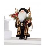 12" Santa Figure with Black & Gold Bag - Festive