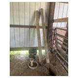 2 treated fence post, & misc feeders