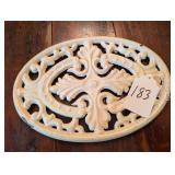 Vintage Cast Iron & Porcelain Trivet