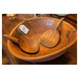 Very Early Antique Walnut Turned Bowl w/ Paddles