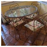 Wrought Iron Glass Top Breakfast Table w/ 4 Chairs