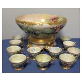 Vintage Limoges Punch Bowl & 11 Cups