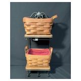 Two Longaberger Baskets with wrought iron & shelve