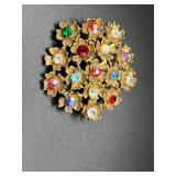 Vintage rhinestone flowers brooch pin