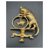 CAT N FISHBOWL Brooch Pin Gold Tone