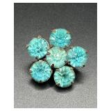 Vintage flower blue rhinestone brooch