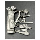 JJ Golf Charm Brooch Silver Tone Golf Theme