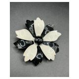 Vintage flower brooch pin. Black and white.