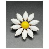 Vintage Daisy Flower White milk glass brooch.