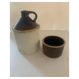 2 tone crock jug & brown bowl