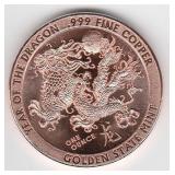 Year of the Dragon 1 Oz. .999 Fine Copper Round