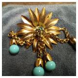 Gold Toned & Turquoise Bead Brooch