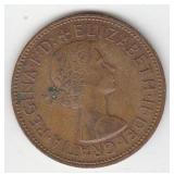 1967 Queen Elizabeth II One Penny Copper Coin