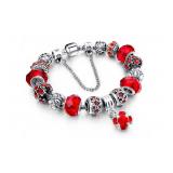 18K White Gold Pl RED Swarovski Charm Bracelet