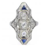 Antique 18K Gold Genuine Diamond Sapphire Ring