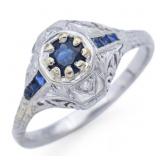 Antique Platinum Genuine Diamond & Sapphire Ring