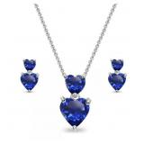 Sterling Sapphire Necklace & Stud Earrings Set