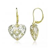 14K Gold Pl Sterling Two Tone Heart Earrings