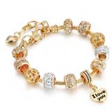 18K Yellow Gold Pl Swarovski Charm Bracelet