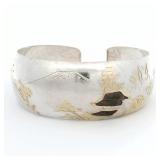 Vintage Japanese 14K Gold Sterling Cuff Bracelet